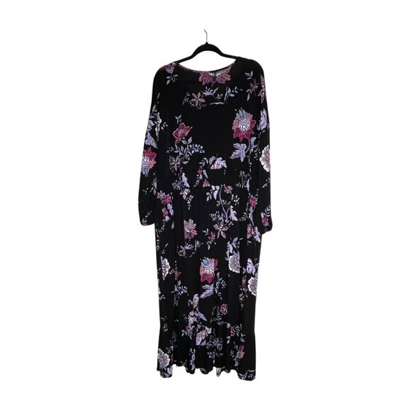 LulaRoe Women Evelyn Maxi Dress Bracelet-length Sleeves Black Purple Floral 2XL - Picture 2 of 13